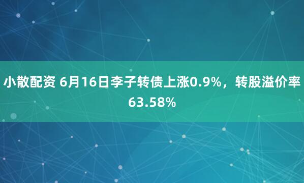 小散配资 6月16日李子转债上涨0.9%，转股溢价率63.58%